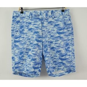 Strong Boalt Cotton Linen Camo Men's 30 x 8" Blue Woven Flat Front Chino Shorts